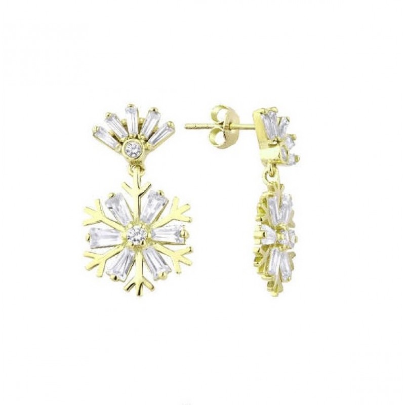 Baget Taşlı Kar Tanesi Gümüş Küpe GMS2120