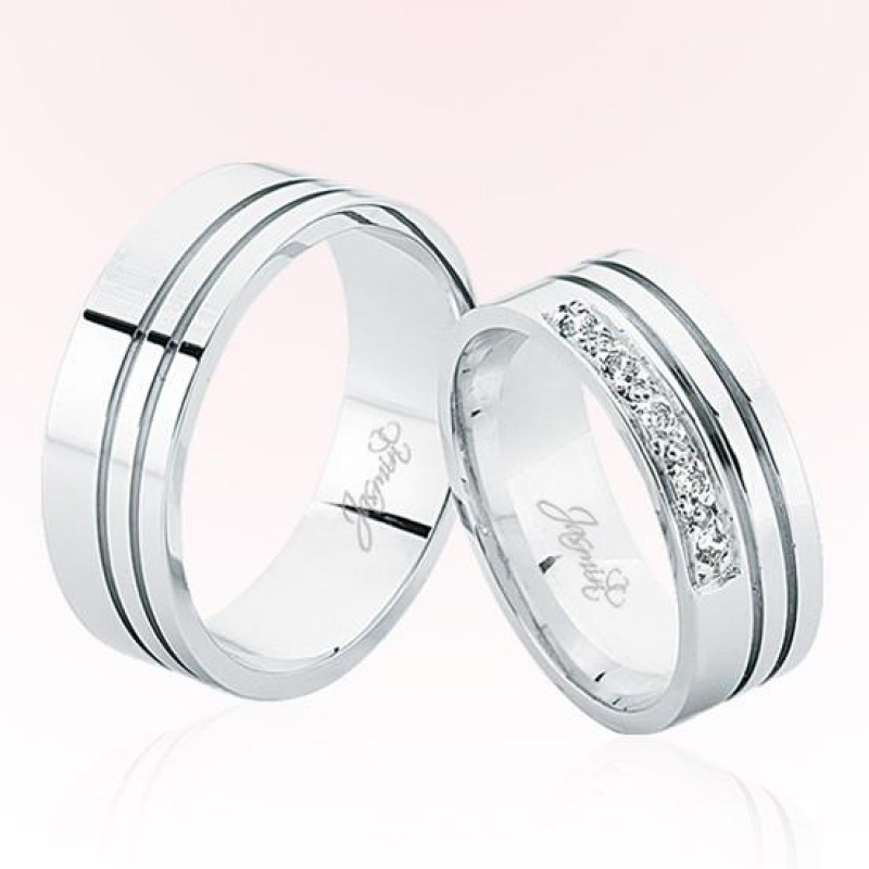 Beyaz Şeritli Taşlı Altın Alyans 4206