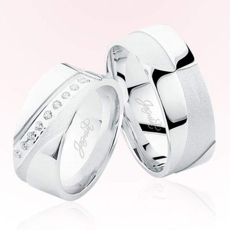 Beyaz Şeritli Taşlı Altın Alyans 4506