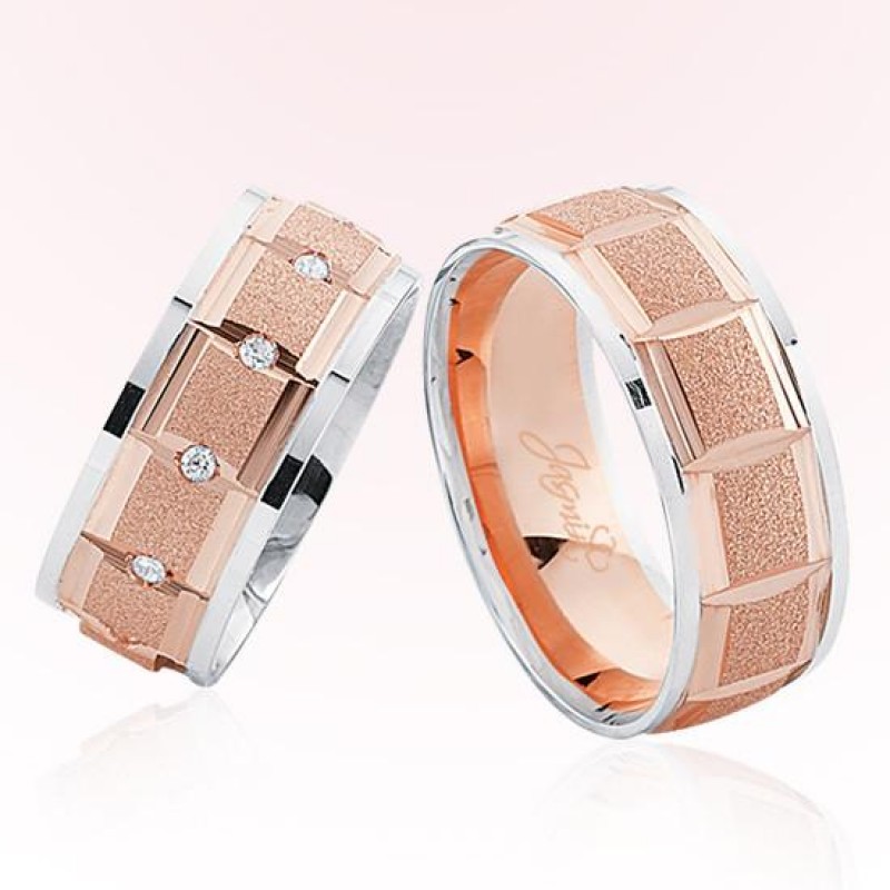 Rose Beyaz Kareli Altın Alyans 4705