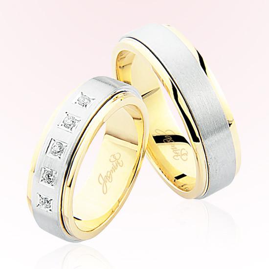 Sarı Beyaz Şeritli Taşlı Altın Alyans 5001