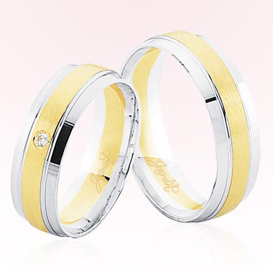 Beyaz Sarı Şeritli Taşlı Altın Alyans 5106