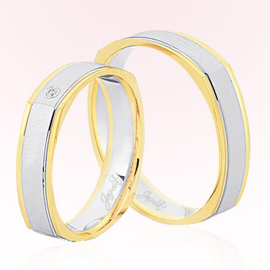 Sarı Beyaz Kare Altın Alyans 5204