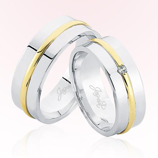 Beyaz Sarı Şeritli Taşlı Altın Alyans 5607