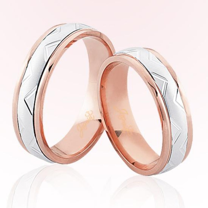 Rose Beyaz Şeritli Altın Alyans 6008