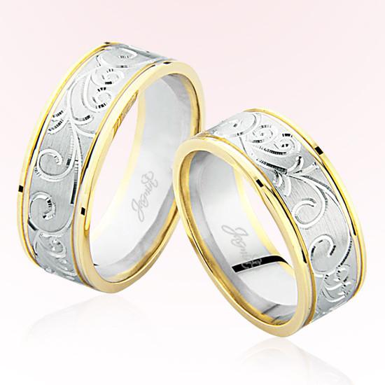 Sarı Beyaz Desenli Altın Alyans 6403