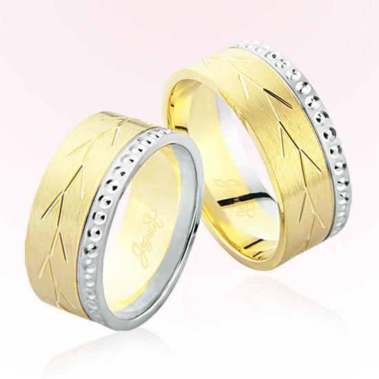 Sarı Beyaz Desenli Altın Alyans 6505