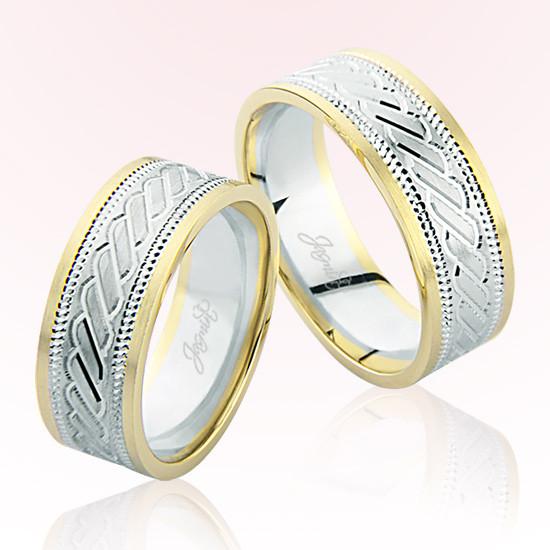 Beyaz Sarı Desenli Altın Alyans 6608