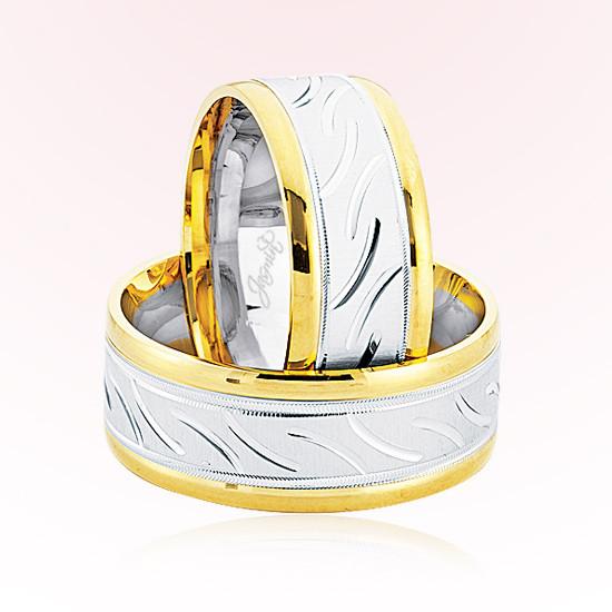 Sarı Beyaz Desenli Altın Alyans 6907