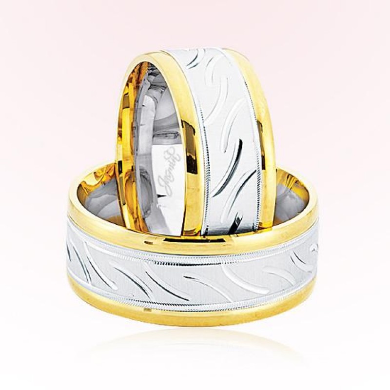 Sarı Beyaz Desenli Altın Alyans 6907