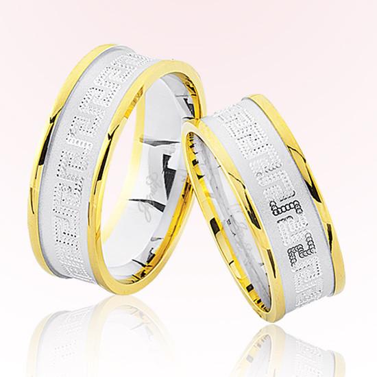 Sarı Beyaz Desenli Altın Alyans 7008