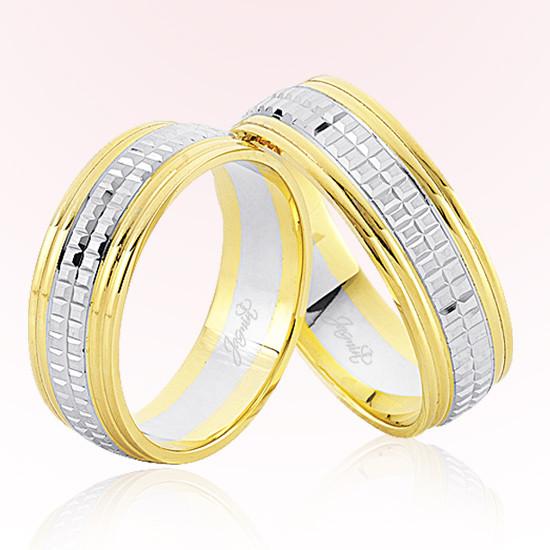 Sarı Beyaz Şeritli Altın Alyans 7104