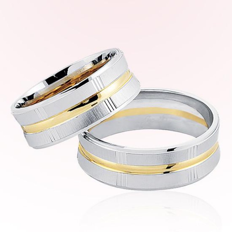 Beyaz Sarı Altın Alyans 8302