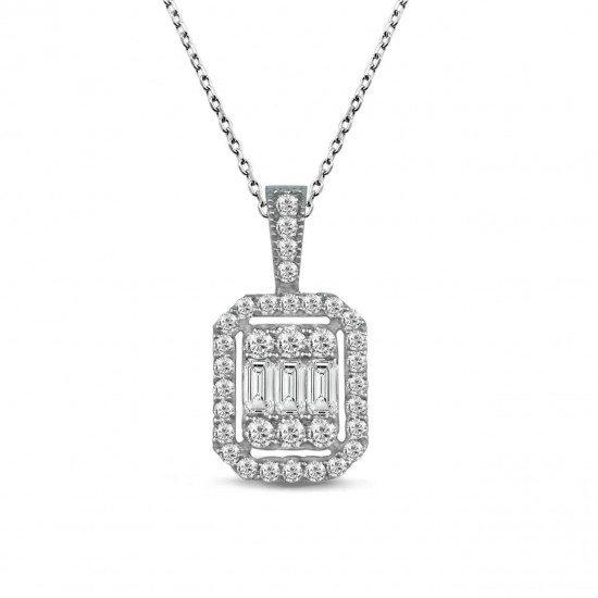 0.75 Karat F Renk Pırlanta Baget Kolye BP4