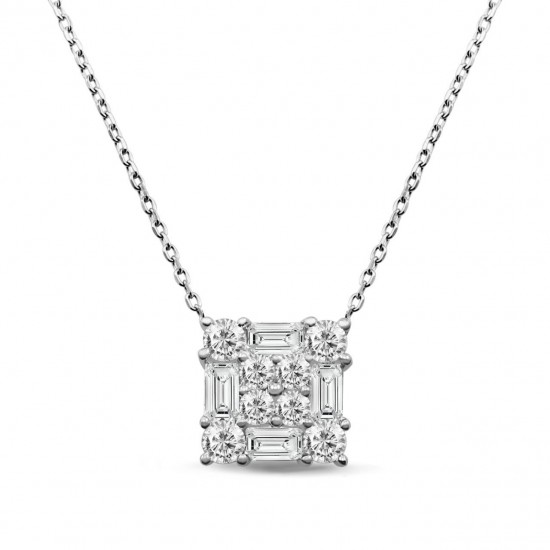 0.36 Karat F Renk Baget Pırlanta Kolye BP6