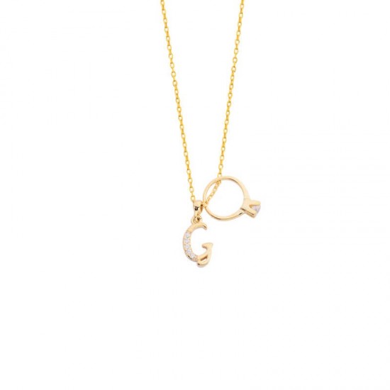 Harfli Tektaş Yüzük Gümüş Kolye GMS1722 Harfli Tektaş Yüzük Gümüş Kolye GMS1722