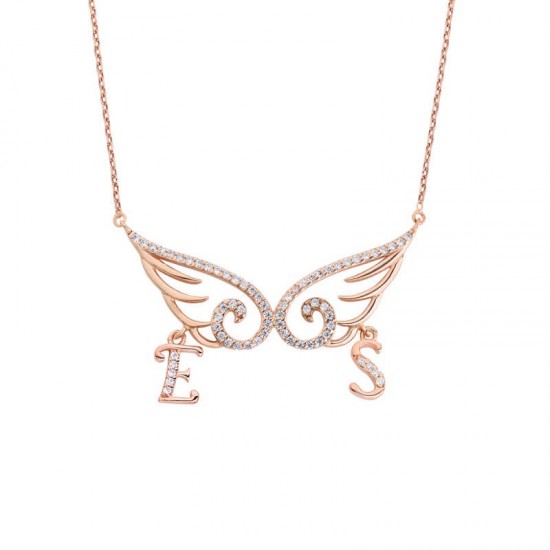 Taşlı Melek Kanadı Harfli Gümüş Kolye GMS1499 Taşlı Melek Kanadı Harfli Gümüş Kolye GMS1499