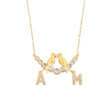 Su Yolu Kuşlu Harfli Gümüş Kolye  GMS1739