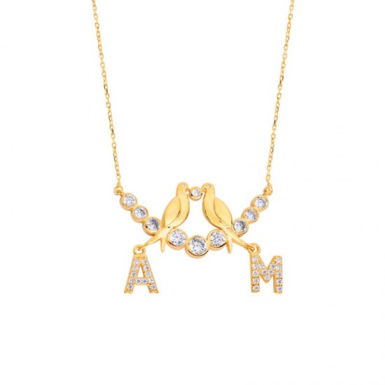 Su Yolu Kuşlu Harfli Gümüş Kolye GMS1739 Su Yolu Kuşlu Harfli Gümüş Kolye GMS1739