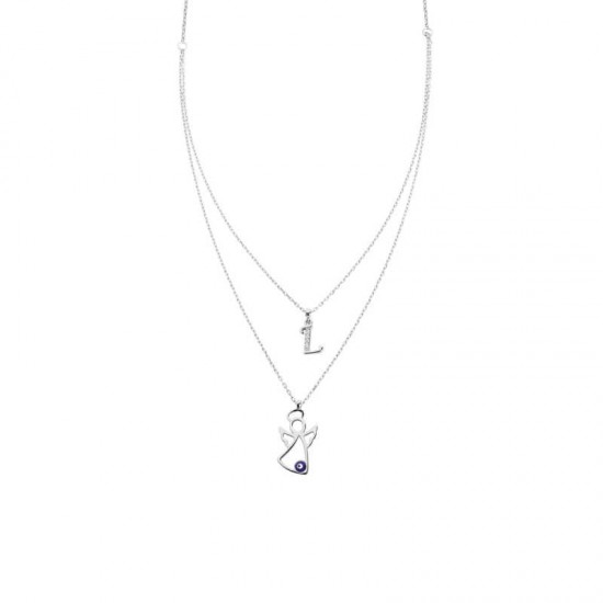 Melek Çift Zincir Harfli Gümüş Kolye  GMS1583