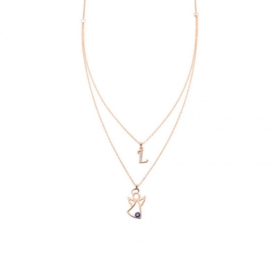 Melek Çift Zincir Harfli Gümüş Kolye  GMS1585