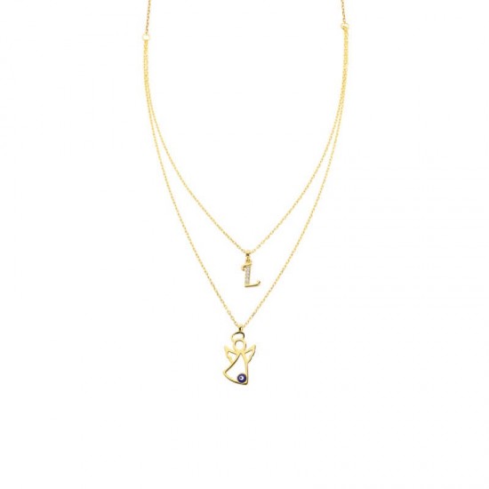 Melek Çift Zincir Harfli Gümüş Kolye  GMS1584