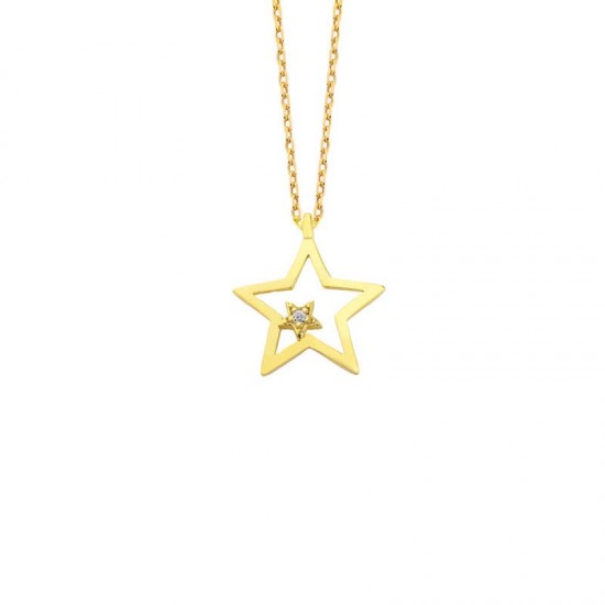 Çift Yıldız Gümüş Kolye GMS1258