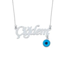 İsimli Nazar Boncuklu Gümüş Kolye GMS1279