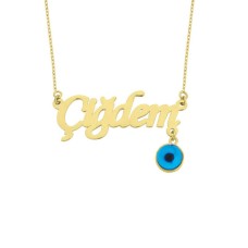 İsimli Nazar Boncuklu Gümüş Kolye GMS1280