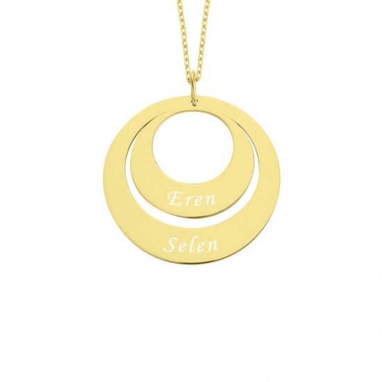 İki İsimli Halka Levha Gümüş Kolye GMS1287