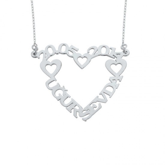 İki İsimli Kalpli Gümüş Kolye GMS1288