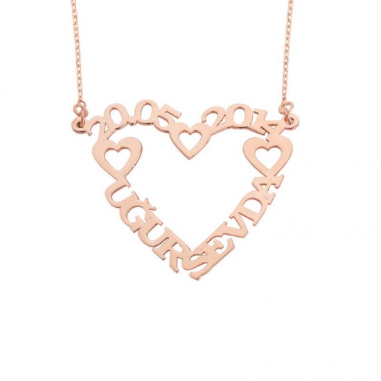 İki İsimli Kalpli Gümüş Kolye GMS1289