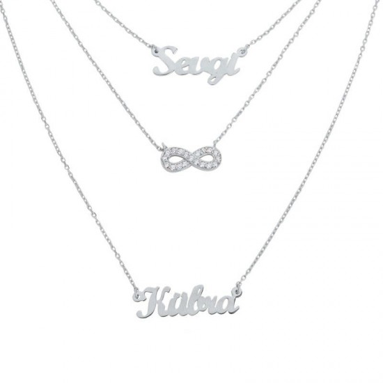 İki İsimli Taşlı Sonsuzluk Gümüş Kolye GMS1295