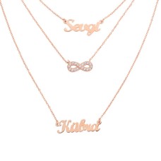 İki İsimli Taşlı Sonsuzluk Gümüş Kolye GMS1294