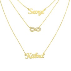 İki İsimli Taşlı Sonsuzluk Gümüş Kolye GMS1296