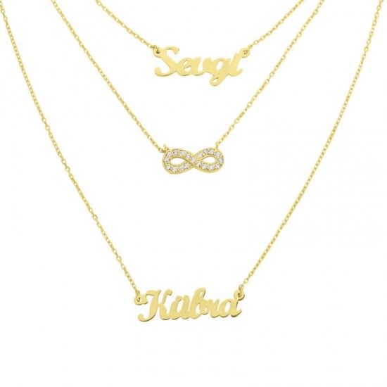 İki İsimli Taşlı Sonsuzluk Gümüş Kolye GMS1296