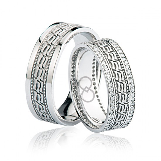 Desenli Taşlı Altın Alyans 0404-3