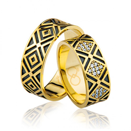 Desenli Taşlı Altın Alyans 0405