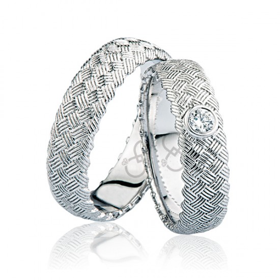 Hasır Desenli Taşlı Altın Alyans 0505-3