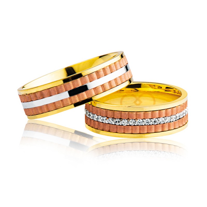 Taşlı Rose Şeritli  Altın Alyans 0605