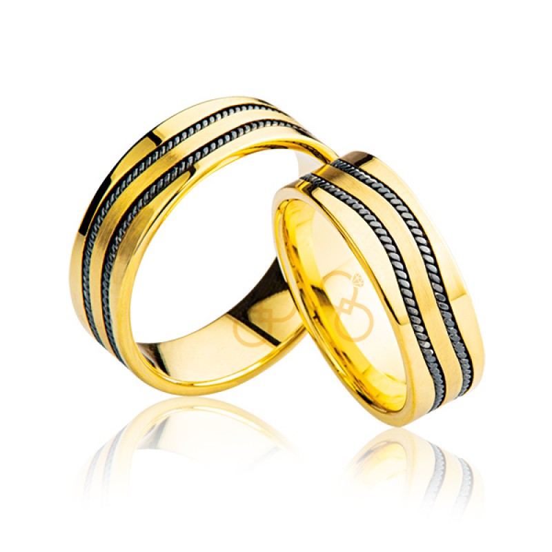 Sarı Desenli Altın Alyans 0805