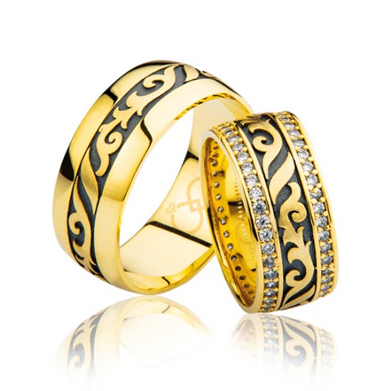 Desenli Taşlı Altın Alyans 1203-2 Desenli Taşlı Altın Alyans 1203-2