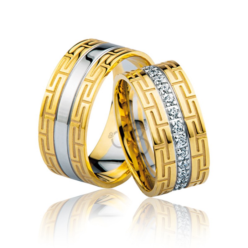 Desenli Taşlı Altın Alyans 1303