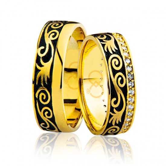 Desenli Taşlı Altın Alyans 1402