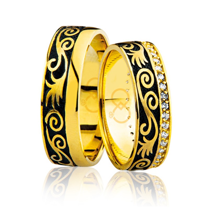 Desenli Taşlı Altın Alyans 1402