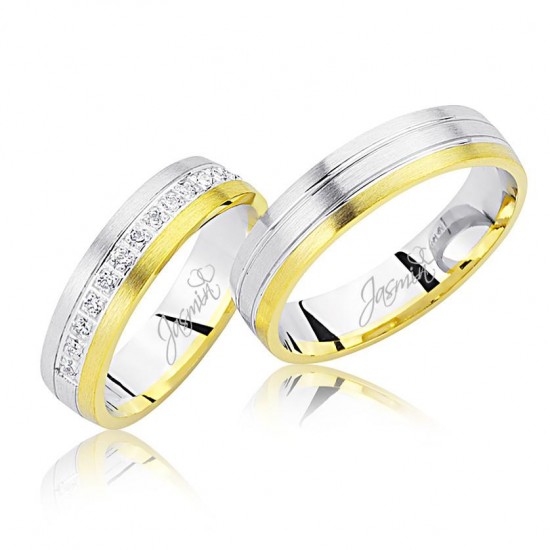 Beyaz Sarı Ortası Taşlı Altın Alyans 1502