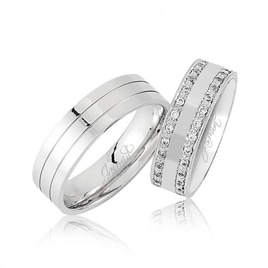 Çift Sıra Taşlı Beyaz Altın Alyans 1505