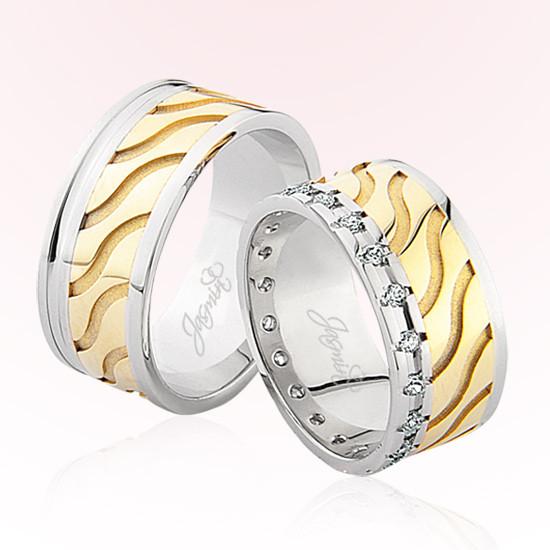 Taşlı İki Renk Altın Alyans 2401