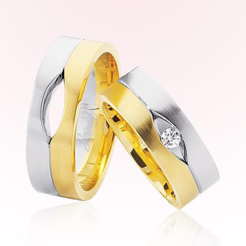 Ortası Taşlı Sarı Beyaz Altın Alyans 2403