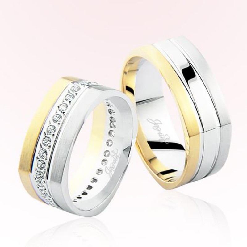 Taşlı İki Renk Altın Alyans 2705